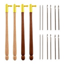 4 Pieces Tambour Hooks with 12 Needles, Wooden Handle Embroidery Crochet Hook...