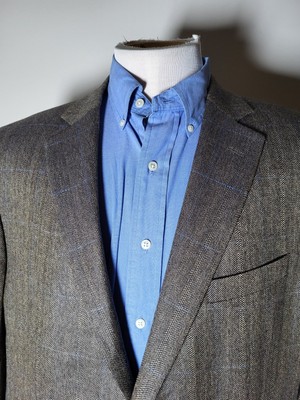 46L Brooks Brothers REGENT Brown Blue Herringbone Tweed Blazer Jacket Sport Coat