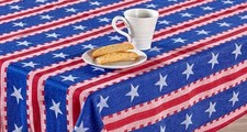 Fabric Jacquard Tablecloth 60"x84" Oblong, PATRIOTIC USA, STARS STRIPES, CCL