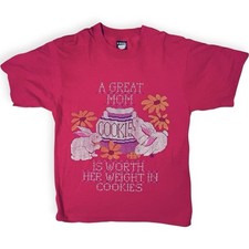Vintage 90s Bunnies Mom Cookies Cross Stitch Pink Single Stitch T-Shirt Sz Med