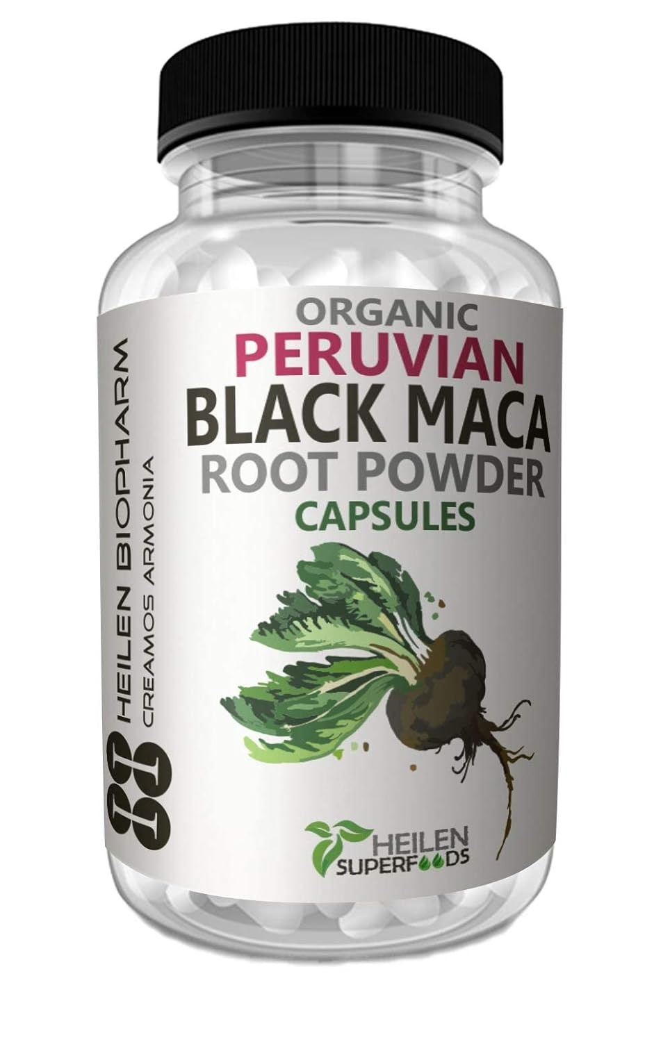Peruvian Black Maca Root Capsules 500 mg –180 Veg Capsules Stamina,& Energy