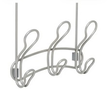 Satin Nickel Triple -Hook Over The Door Towel Rack Bathroom Towel Holder