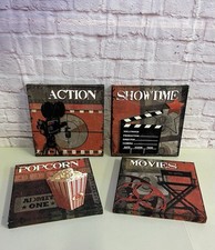 Home Theater Wall Decor Movie Night Sign 12x12 Canvas Set Of 4 Art In Motion