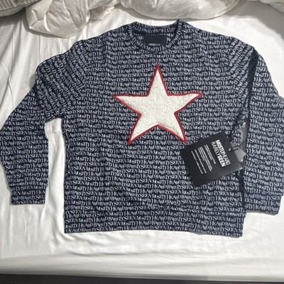 MOSTLY HEARD RARELY SEEN Star Logo Navy Pullover Sweater XL Crew Neck