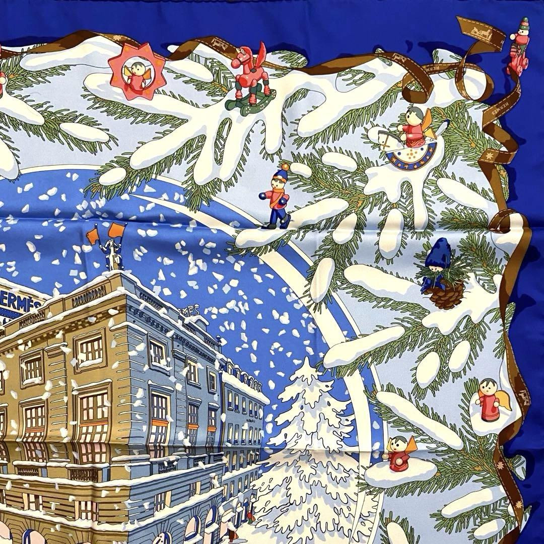 Hermes Scarf Noel au 24 Faubourg 90 cm silk blue Carre Christmas