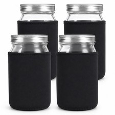 4 Pcs 32oz Mason Jars Sleeves Neoprene Wide Mouth Mason Jar Sleeve Portable T...