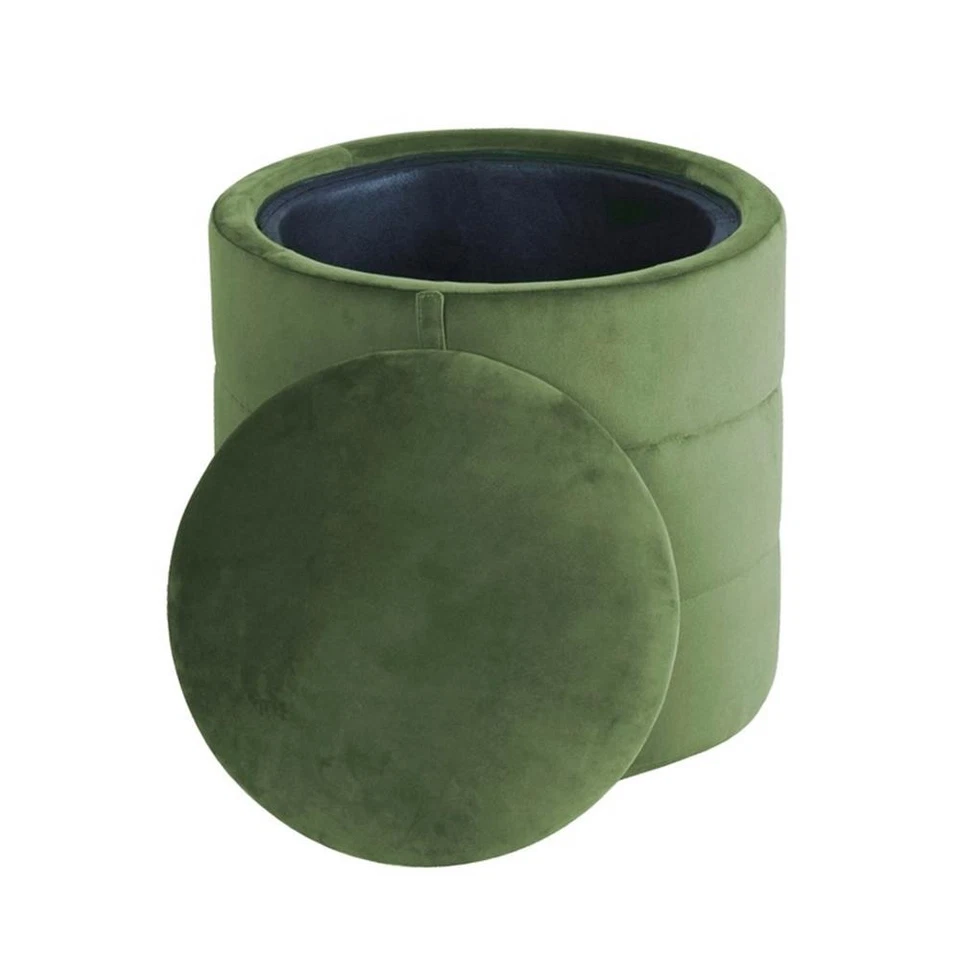 HomePop Round Transitional Velvet Upholstered Storage Ottoman in Forest Green - Image 4 of 4