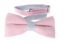 Men  s Pink Linen Bow Tie   Pre-Tied Adjustable Bowtie Light Blue Center Wedding