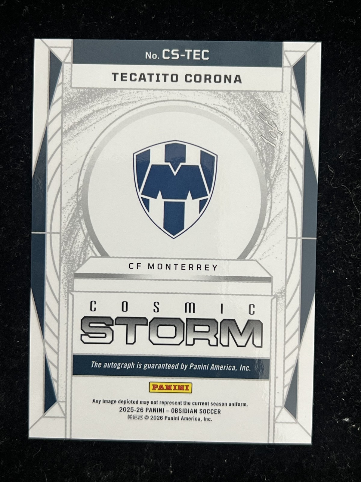 Tecatito Corona 2025-26 Panini Obsidian Cosmic Storm Auto 1/1 One of One Red view 2