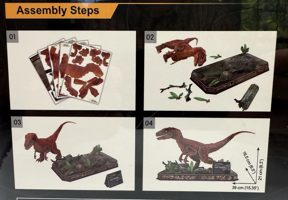 National Geographic Velociraptor Dinosaur 3D Puzzle 63 Pieces, No Tools No Glue - Image 4 of 4