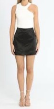 Women  s XXI Black Satin Mini Skirt with Silver Buttons, Size L/G