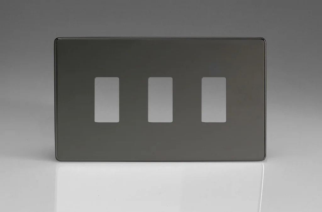 Modular Grid System Iridium PowerGrid Plate Screwless 3-Gang Yoke Included