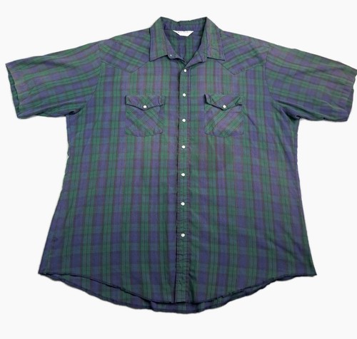 Dale's Men's 2X Vintage 80s Pearl Snap Green Stripe Plaid Western Shirt Made USA - Picture 3 of 15