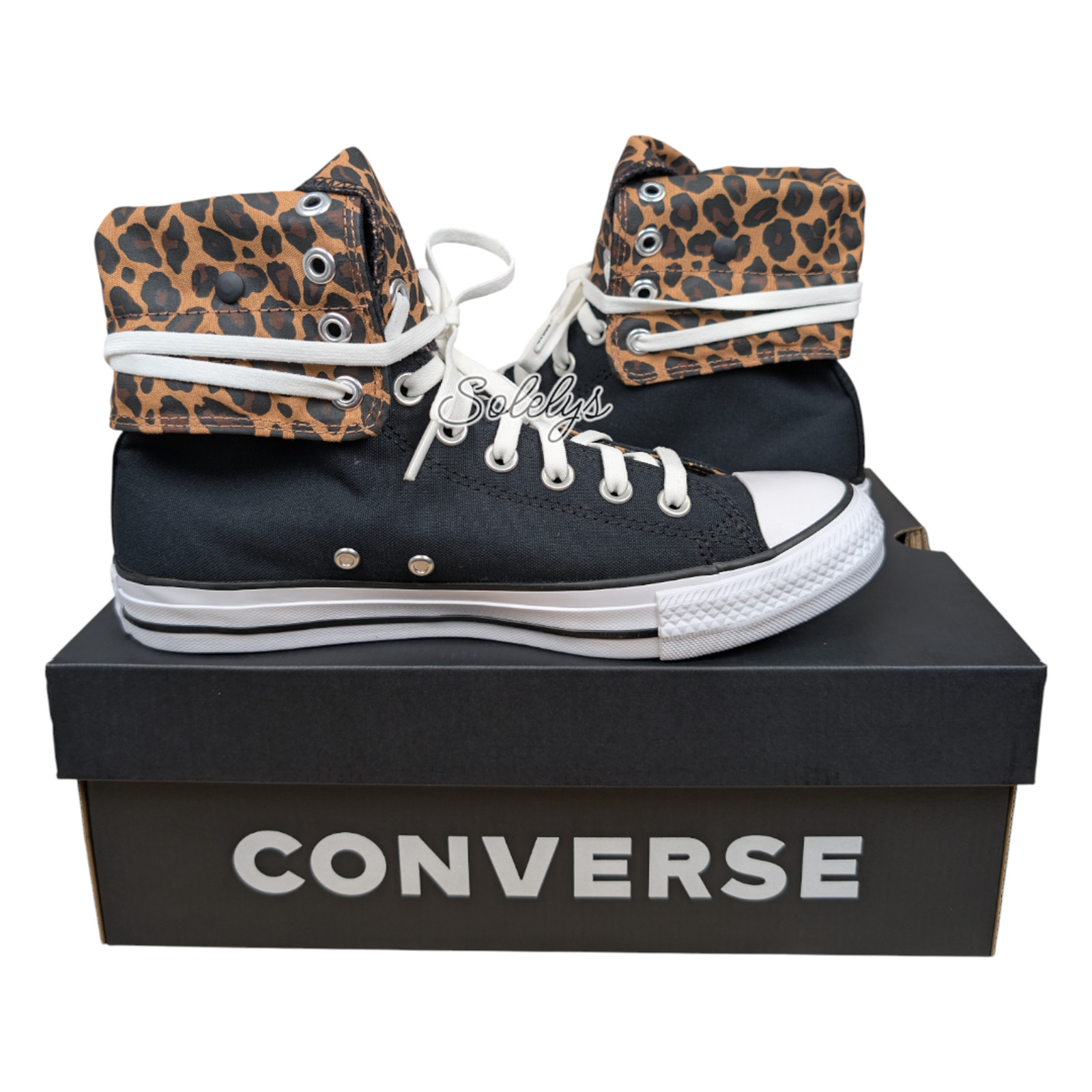 Converse XHI Calf High Fold Black Leopard Custom Elastic Laced Sneaker Womens 10 thumbnail 11