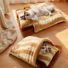 Cartoon Warm Cat Sleeping Bag Thickened Semi-Enclosed Cat Nest Bed Cartoon Cozy