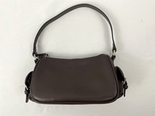 Brown Leather Shoulder Bag Multi Pocket Zip Top Purse Medium Vintage Style
