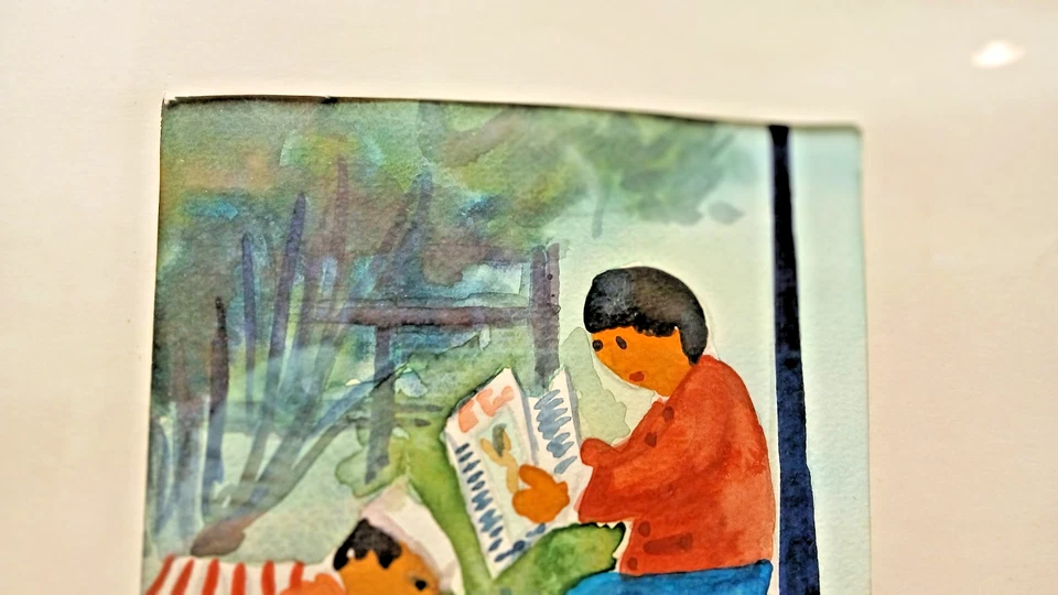 Original Watercolor on Paper, Folk Art, Shoeshine, Signed, 1990s - Image 4 of 4