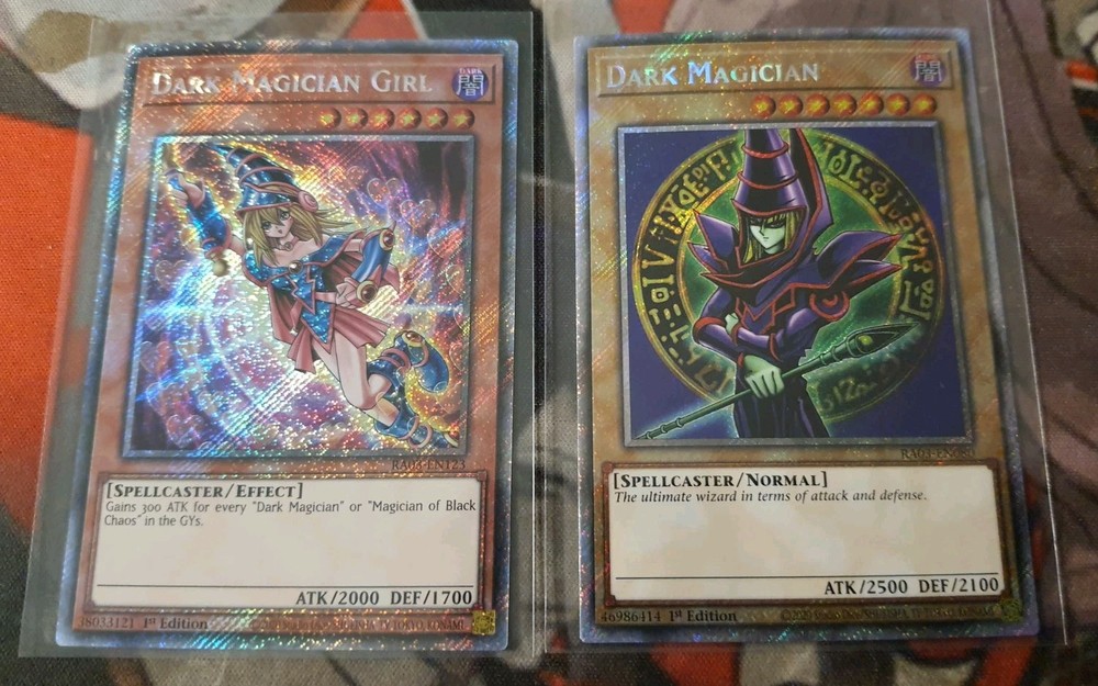 Dark Magician and Dark Magician Girl Platinum Secret Rare YuGiOh Card RA03-EN080 EN123  