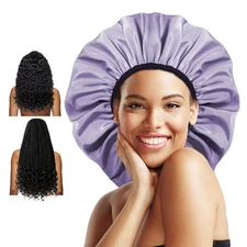 Extra Large Waterproof Shower Cap for Long Hair, Braids, Locs - Purple