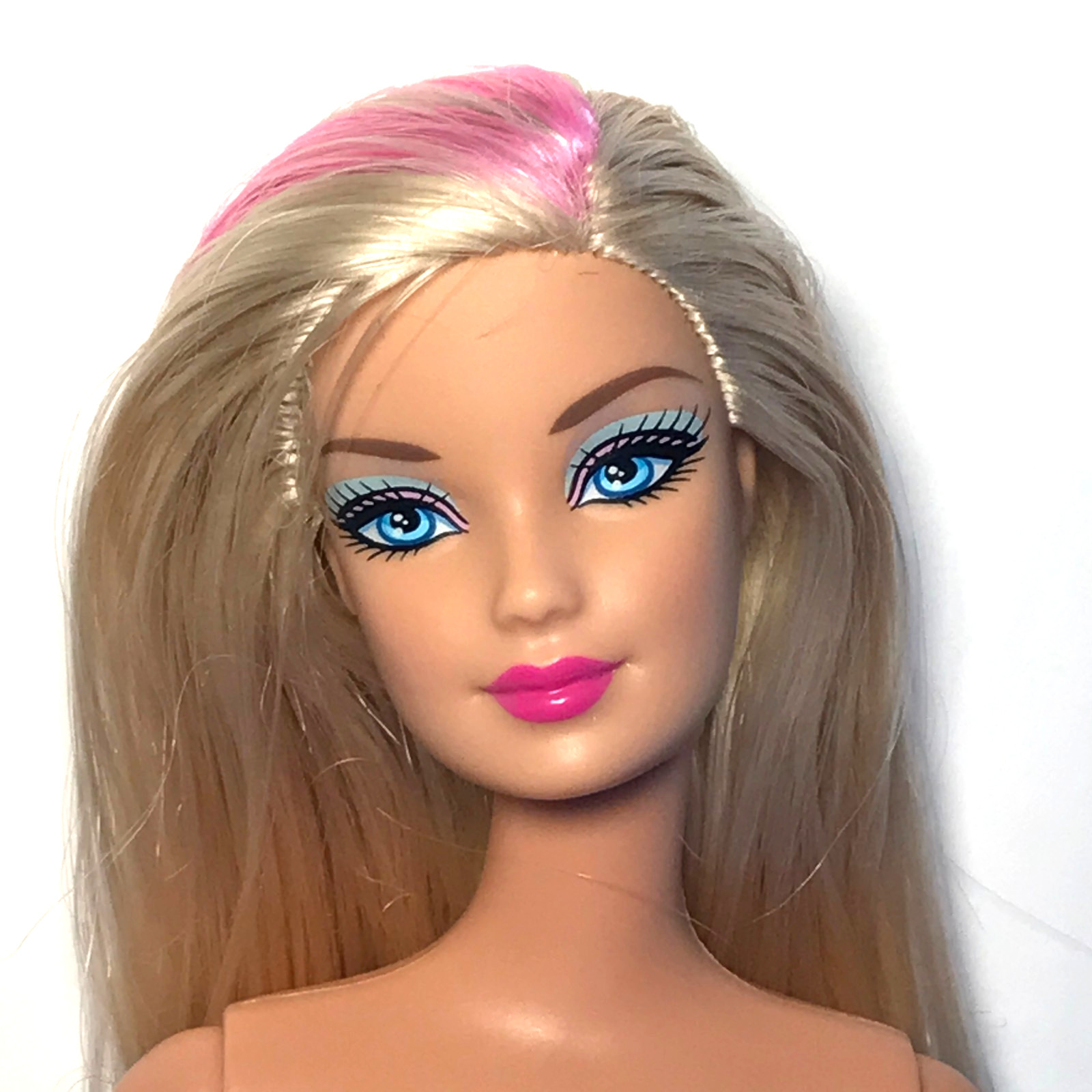 Nude 2012 Barbie Hairtastic Glam Hair Long Blonde Pink Hair 