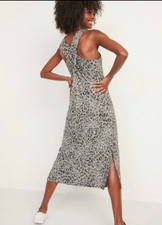 Old Navy Womens Size Small Sleeveless Knit Cross Back Midi Dress in Grey Animal