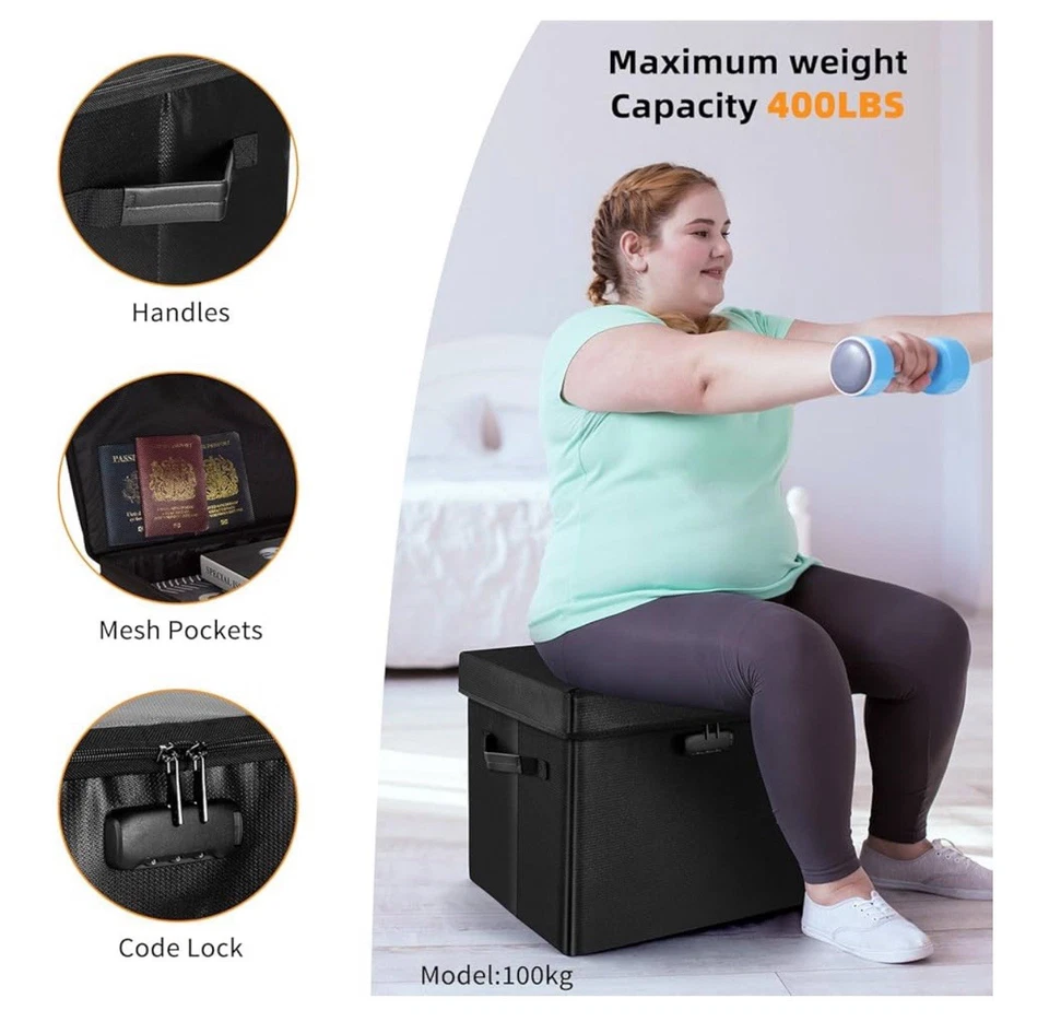 Storage Ottoman with Lock, Fireproof Document Box File Organizer (1361) - Image 4 of 4