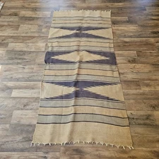 Antique Hopi Linen Rug Indigo Blue And Natural Tones 30.5"x65.5"  1930's Runner