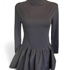 ASOS DESIGN Little Black Dress with Mock Turtleneck Ruffle Mini Skirt Size M