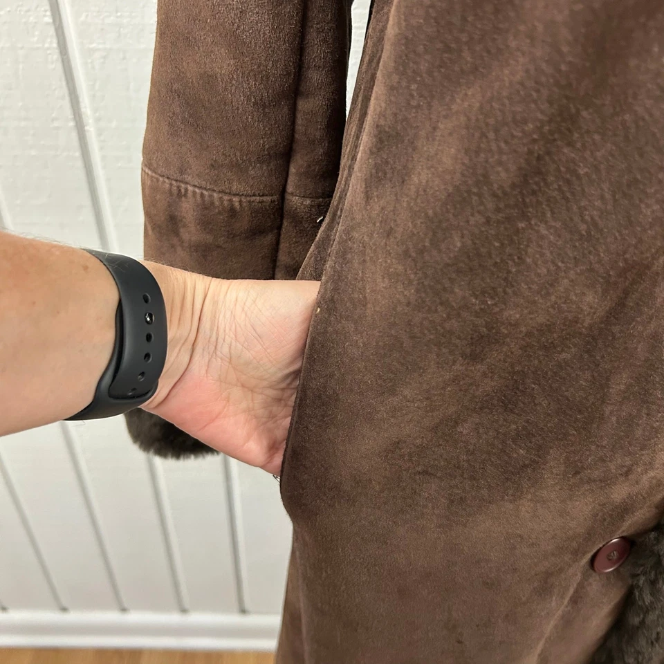 Steve Searle Mujeres Vintage Gamuza Cuero Abrigo Largo Boho Hada Invierno Marrón Pequeño Foto 3 de 4