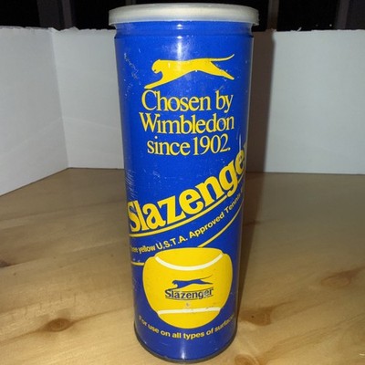 Vintage Slazenger Metal Tennis Ball Can Blue Yellow 3 Balls
