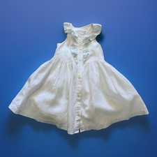 Janie And Jack Pickstitched Linen Dress Sz 2 2T White Ruffle Photo Shoot Classic
