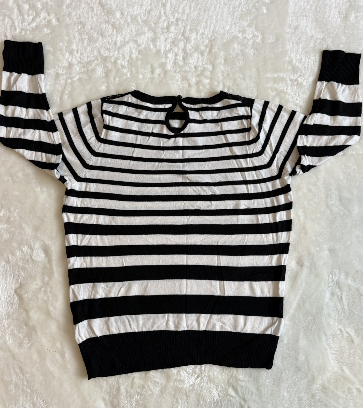 Autonomy Black & White Striped Jumper with Lace Overlay | Size 14 | 3/4 Sleeves image 3