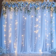 10x10 FT Baby Blue Tulle Photo Backdrop Curtain Lights Wedding Party Decor