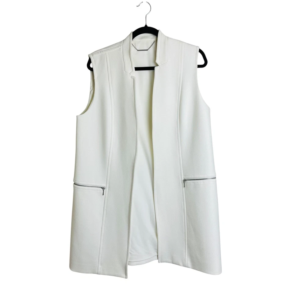 Elie Tahari Vest Womens Large White Sleeveless Open Front Long Blazer Jacket - Image 2 of 4