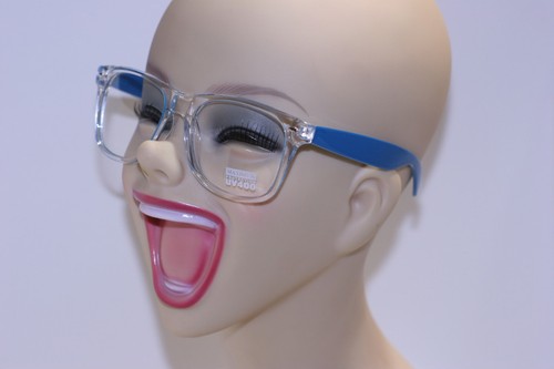 Clear BLUE Vintage Retro Clear Lens Sun-Glasses Sexy nerd 80's GEEK - 第 1/1 張圖片