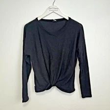 Paper Crane Shirt Black Solid Twist Front Long Sleeve Pullover Casual Womens S