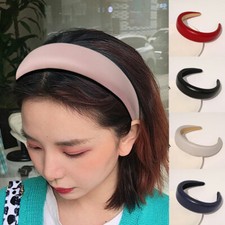 Women PU Hair Hoop Wide Sponge Padded Headband Plastic Thick Head Wrap Gift   