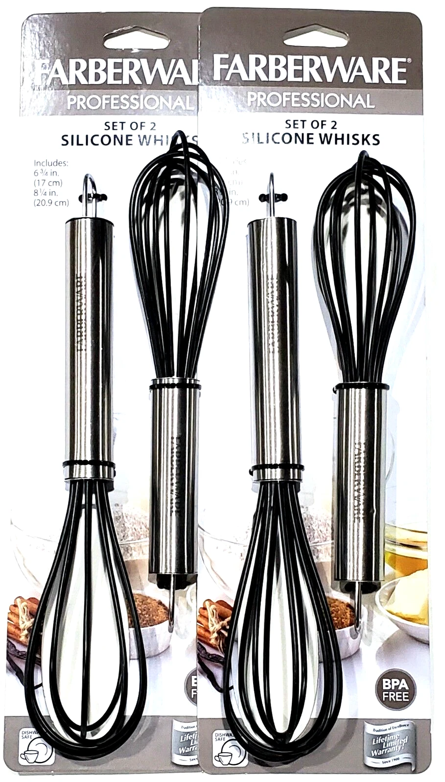 4 Total Farberware Profesional Silicone Whisks 6 3/4 Inch And 8 1/4 Inch