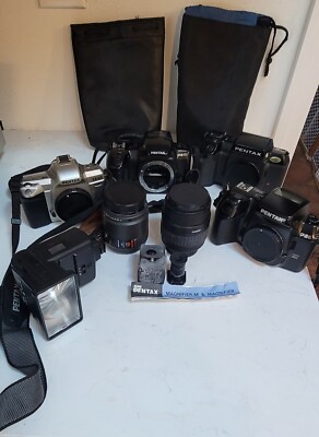 4 Pentax 35mm Film Body Pentax-F Smc 50 Macro Lens Aspherical Lens Albinor Flash