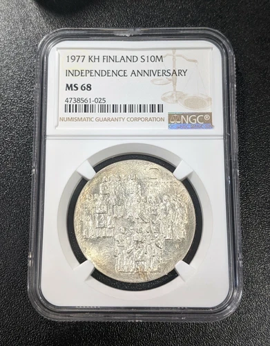 1977 KH MS68 Finland 10 Markkaa NGC UN KM 55 400k minted 60th Anniv Independence