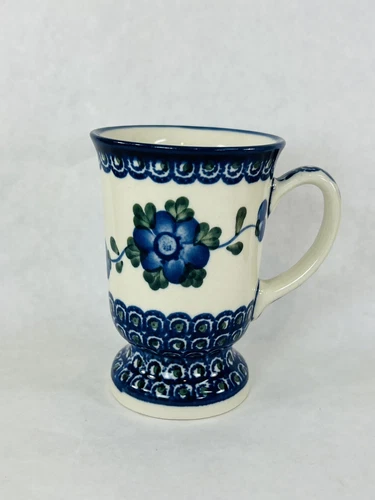 Footed Stoneware Coffee Mug Tea Cup POLISH BOLESLAWIEC Pottery Cobalt