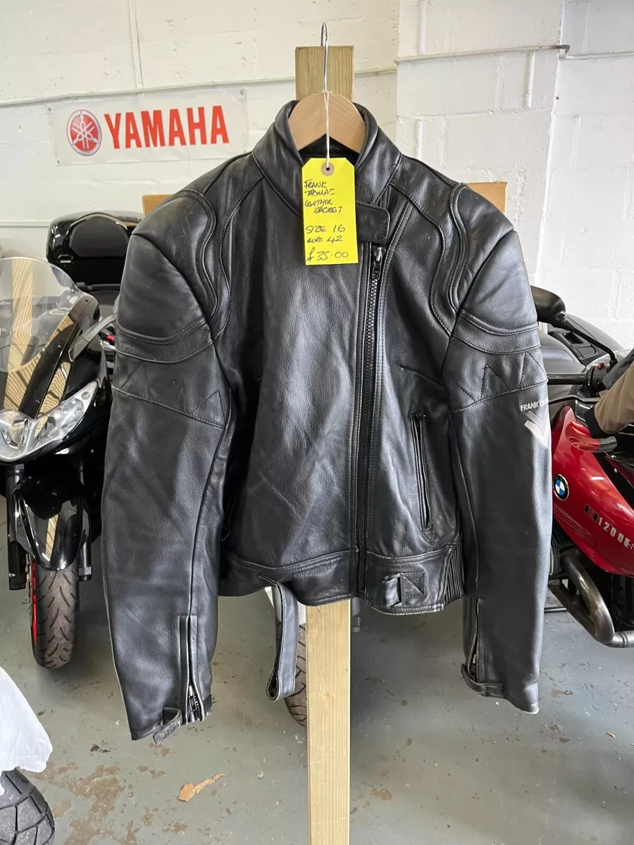FRANK THOMAS RETRO CAFE RACER REAL LEATHER BIKE JACKET SIZE 16 EURO 42