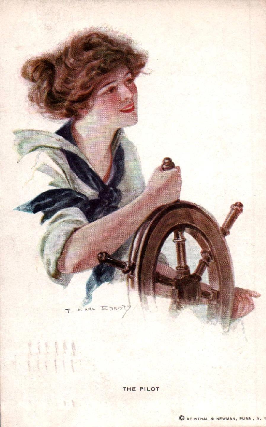 Lovely SAILOR LADY On A/S F. EARL CHRISTY Vintage 1912 Postcard--"THE PILOT"