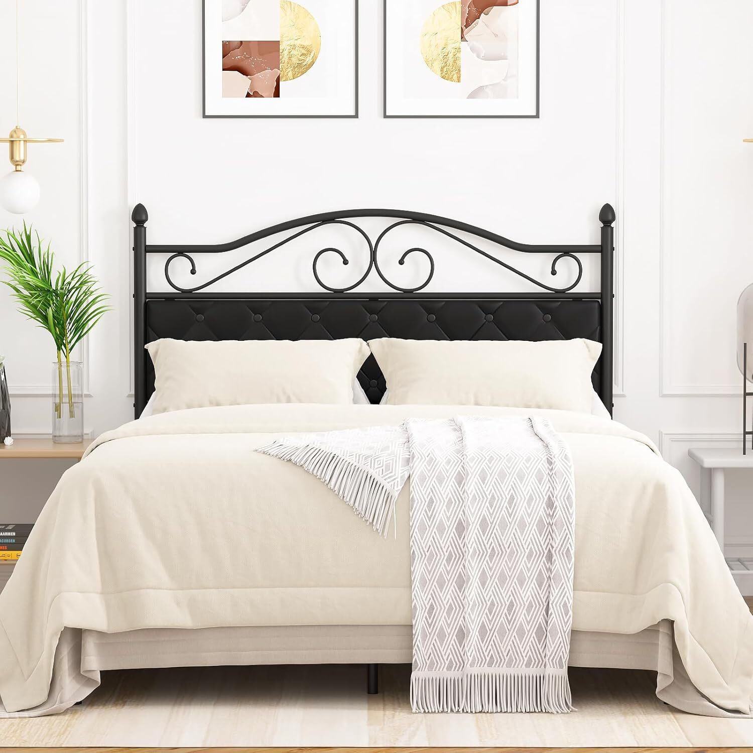 Full Bed Frame with 11-Inch Storage and Button-Tufted Upholstered Headboard  -image