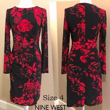 Nine West Red Floral Jersey Dress NWOT Size 4