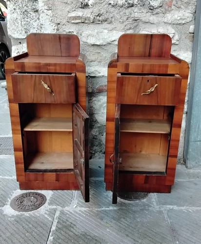 Antique Italian Splendid Pair Art deco nightstands Burlwood bedsides Italy 1930s - Picture 3 of 7