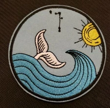Ocean Whale Tail Sun Patch - Embroidered Iron-On Sew-On Nature 3" Round  0117