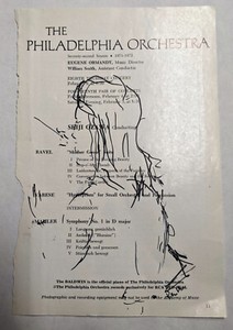 Richard Kemble drawing Seiji Ozawa Philadelphia Orchestra program Eugene Ormandy