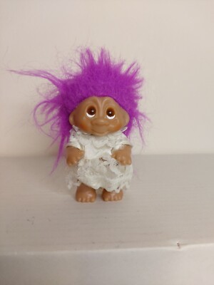 Rare Vintage 1985 Small Troll DAM Mini Bride Bride Bridesmaid Wedding Purple Hair 