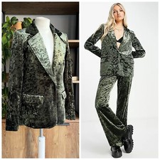 Noisy May Velvet Jacket M / Uk 10 Olive Green Crushed Blazer Worn Once
